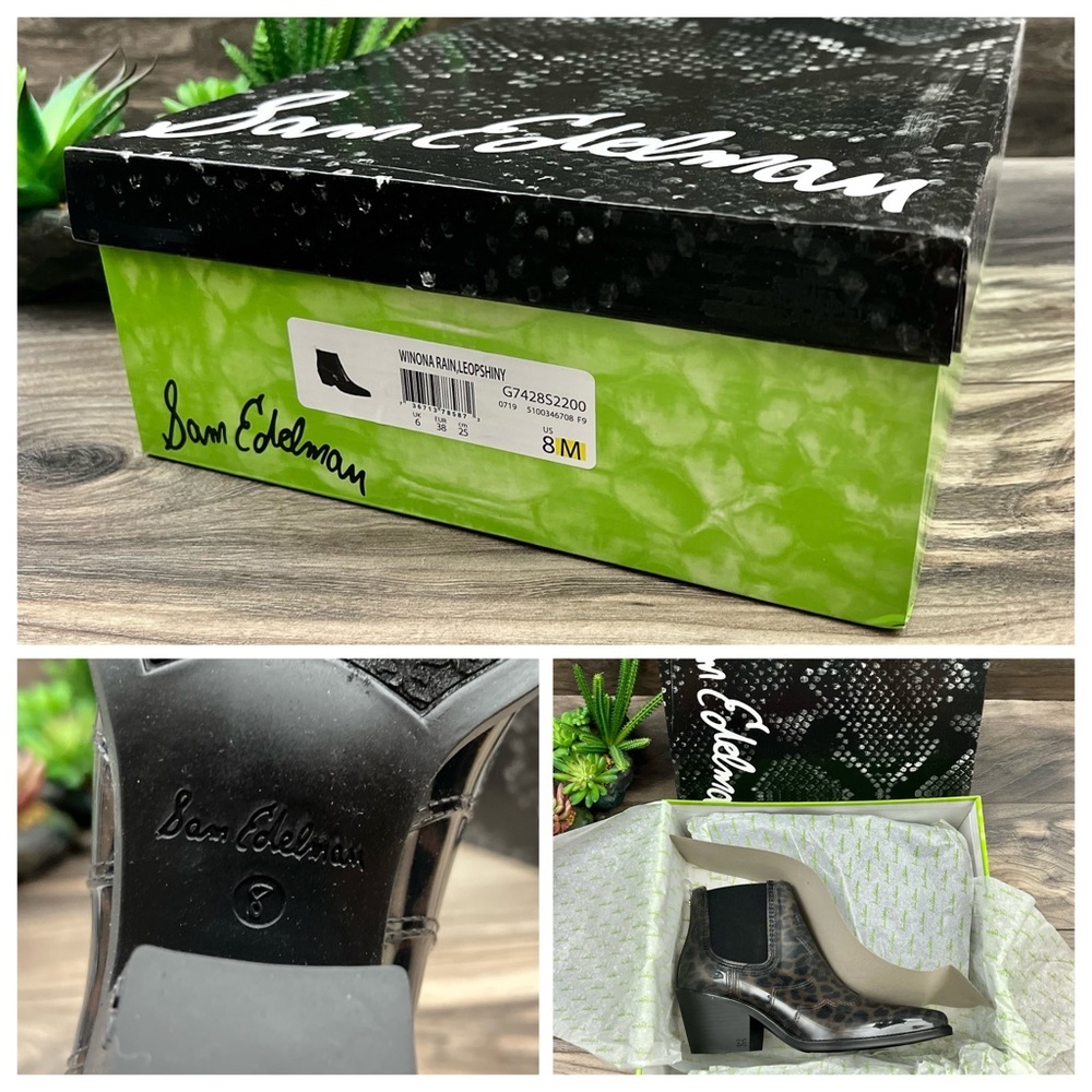 NIB Sam Edelman Winona Western Ankle Rain Bootie Bootie Dark Leopard 8M 38 - Picture 9 of 11